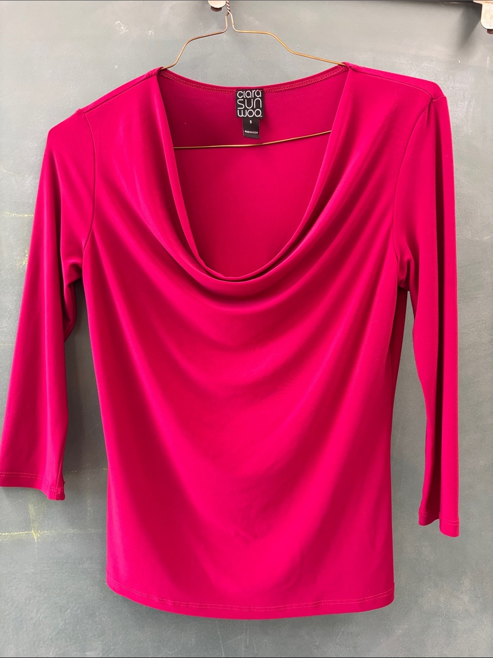 CLARA SUNWOO Fuchsia Draped Cowl Neck Long Sleeve Top